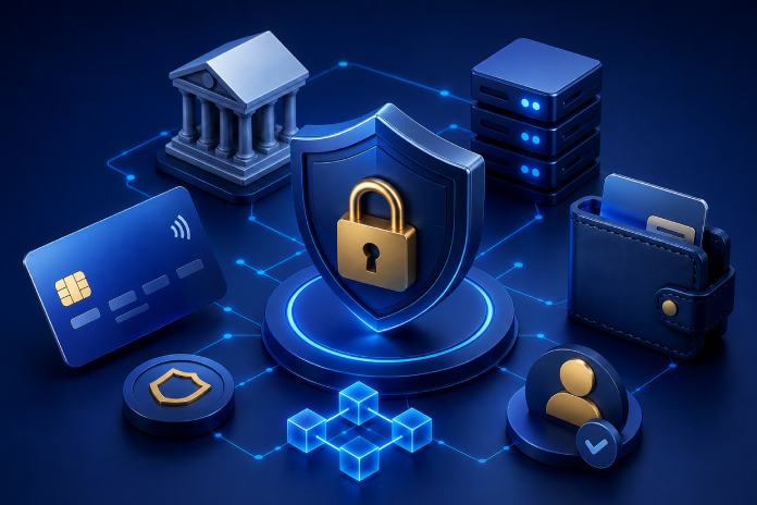 Abstract visualization of secure digital tokens for payments, ledger entries, and financial infrastructure.